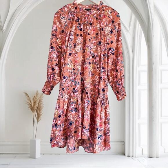 NWT Ann Taylor Pink Floral Long Sleeve Ruffle Swing Dress Size Small - Picture 4 of 8